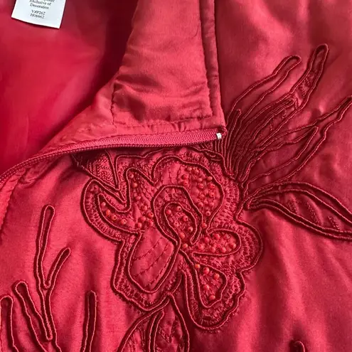 Coldwater Creek Red Silk Puffer Vest Full Zip Embroidered Winter Sporty Preppy