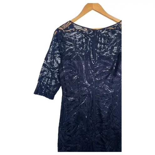 Tahari Dress Womens 10 Blue Sequined Lace Sheath Cocktail Party Formal Elegant