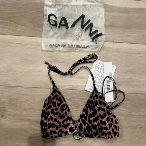 Ganni NWT Leopard-print triangle bikini top M