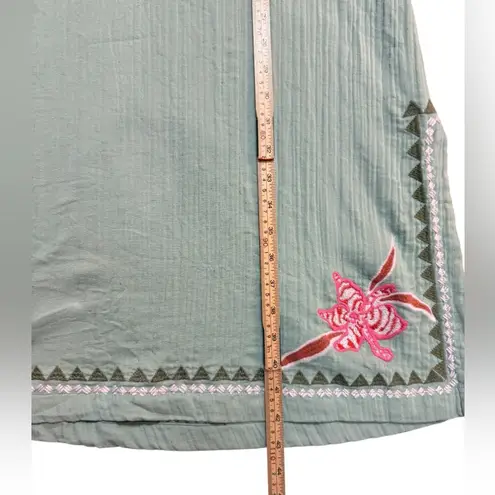 Spartina 449 Cotton Seafoam Green Embroidered Midi Dress Floral Cottage Sz S