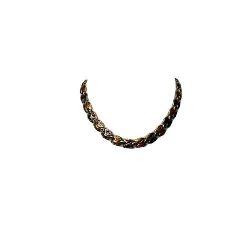 Vintage Goldtone Multicolor Enamel Panel Link Collar Necklace 17” Choker Neutral Gold