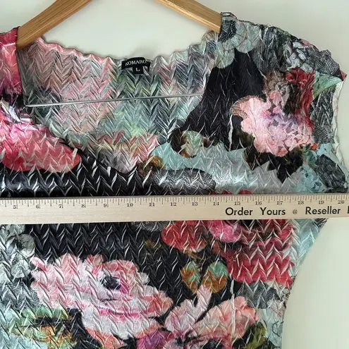 Komarov Dress Large Floral Charmeuse Crinkle Plisse Garden Tea Party Whimsical