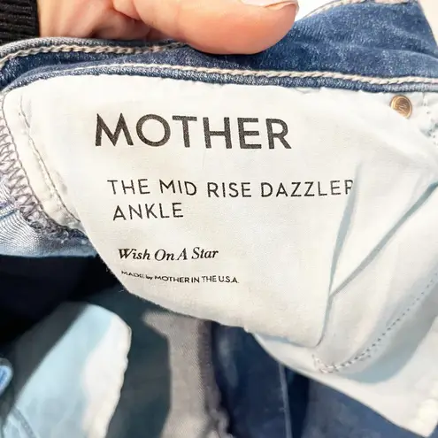 Mother The Mid Rise Dazzler Ankle Straight Jeans Wish On a Star Blue 28