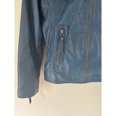 Sanovation Barcelona Blue 100% Sheep Skin Leather Bomber Jacket Women’s Small
