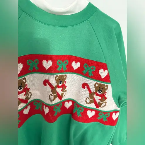 VTG BEST BETS Christmas Sweater Sweatshirt Teddy Bear Design Funky Multi Color M Green Size M