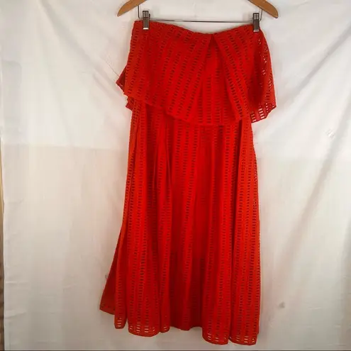 Saylor x Revolve Womens Strapless Midi Dress Sz S Orange Eyelet Party Wedding