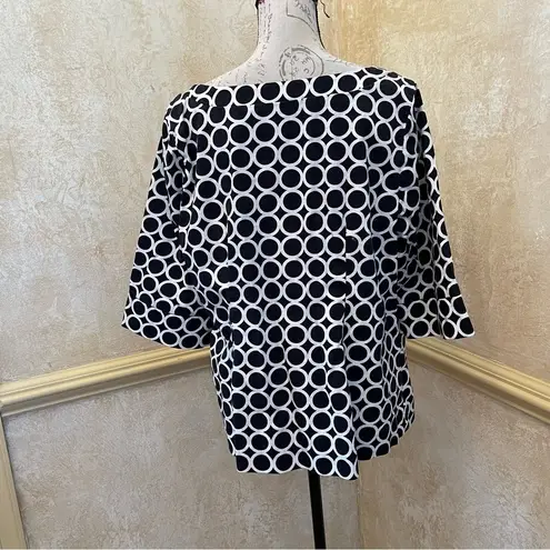 Ecology Women Sz 1X Cotton buttoned front lightweight jacket geo print Blazer Blue