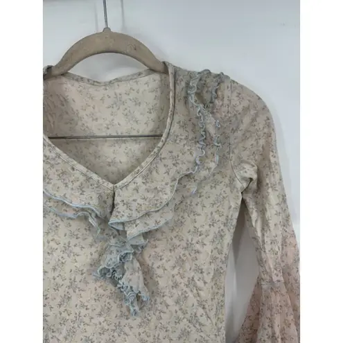 Fairy Whimsical Milkmaid Prairie Blouse Women XSmall Beige Ruffle Ethereal Boho Size XS