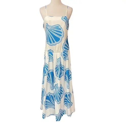 Ocean Breeze Seashells Linen Blend Sleeveless Sheath Vacation Maxi Dress Size M White Size M