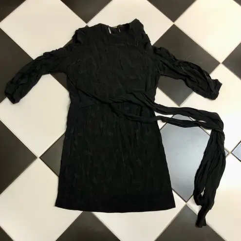 Maje Rod Black Jacquard Viscose Cold Shoulder Mini Dress Ruffle Paisley LBD chic