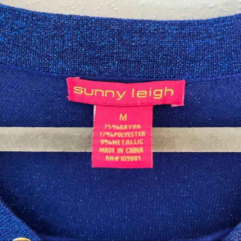 Sunny Leigh Top Cobalt Blue Glitter Sparkle 3/4 Sleeve Faux Lace Up Shirt M EUC