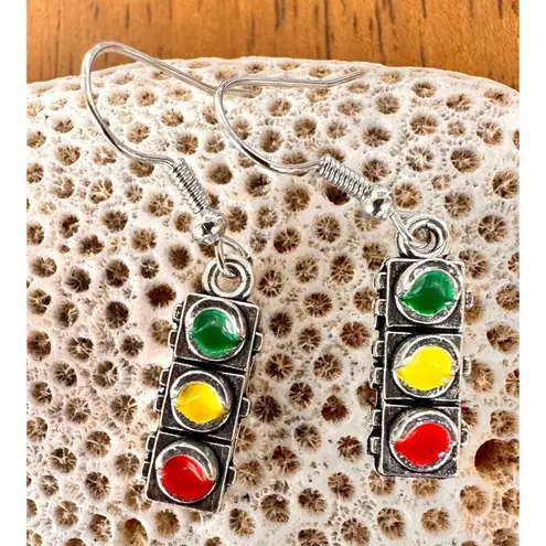 Traffic Light Earrings Signal New Dangle Hooks Stop Wait Go Crossing Gua… Silver