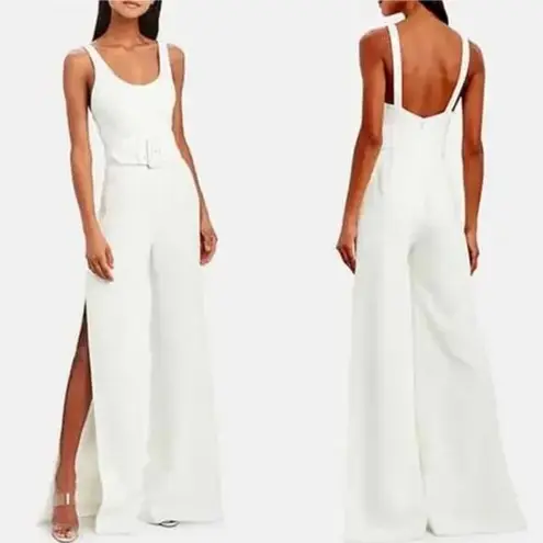 Jonathan Simkhai White Wide Leg Belted Crepe Side Slit Scoop Neck Jumpsuit 0 NWT