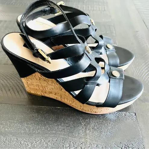 Guess Wedge Cork Black Heels Open Toe Size 9