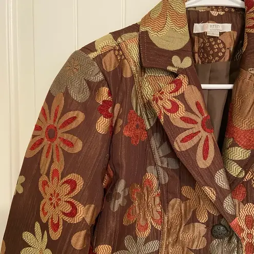 NWOT | Erin London women’s autumn Jacquard chenille floral embroidered jacket Brown