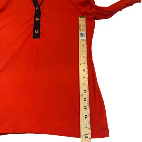Wonder Long Sleeve Collared Polo Shirt Orange Navy Trim Casual Preppy Sporty M Size M