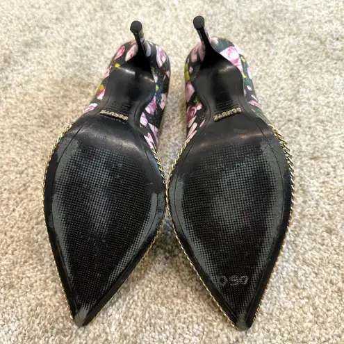 Schutz  40 floral pointy toe gold chain trim heels stilettos 2278