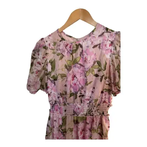 Julia Jordan Floral Print Fit & Flare Pink Smocked Waist Dress Size 6 New