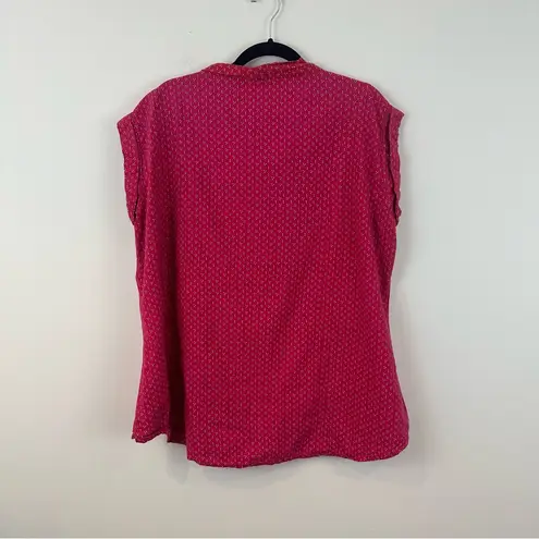 Mata Traders Red Floral Tie Neck Button Front Blouse Size 2X