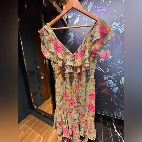 WAYF Revolve Floral Tiered Ruffle Dress In Sage Folk Floral Small Fairy