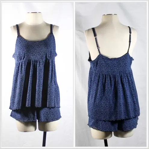 Apt. 9 Navy and Medium Blue Printed Babydoll Tank and Short Sleep Lounge Set Size Large