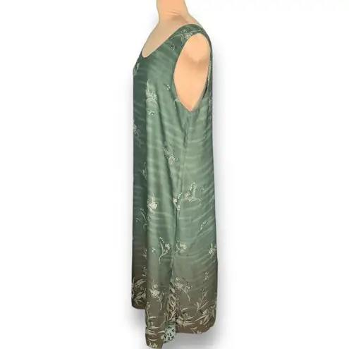Vintage 90s Dress Green Floral Paisley Animal Print Sleeveless Grunge Maxi XL