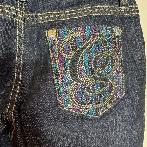 COOGI Rhinestone Embellished Butt Jeans Low Rise Straight Leg Sz 5/6 Y2K Blue