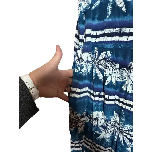 Jams World Blue White Tropical Floral Reef Print Sleeveless Maxi Dress S
