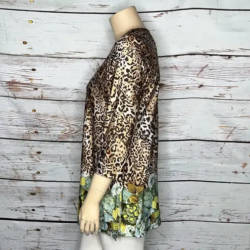Slinky Brand Size XL Leopard - Floral Print Tunic Blouse Top