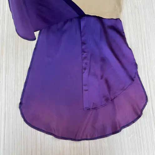 Beige cotton purple satin colorblock collared mini dress tunic size M medium Multiple