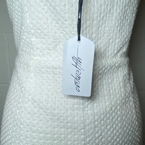 On Twelfth White Sleeveless Patterned Dress with Pastel Rainbow Fringe Hem