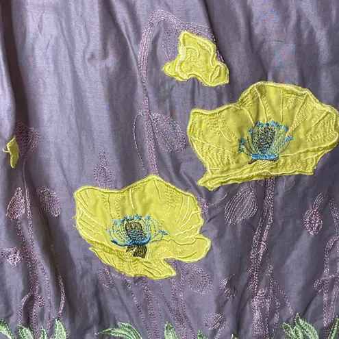 Chelsea & Violet Short Sleeved Dress Yellow and Gray Embroidered Flowers Large