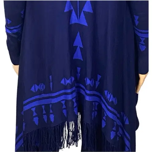 One World ENERGÉ Royal Blue & Navy Open Front Asymmetrical Cardigan Medium EUC