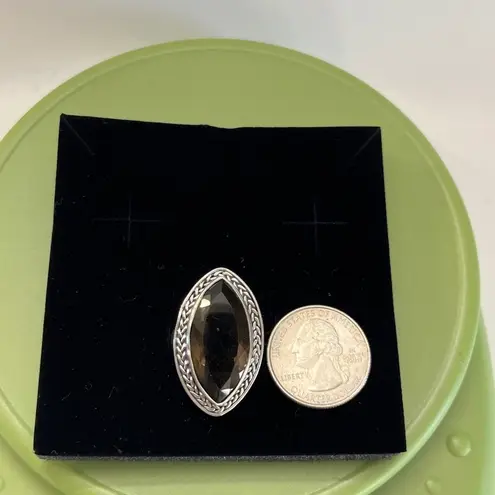 Marquis Smoky Quarts 925 Sterling Silver Ring Size 9 Black