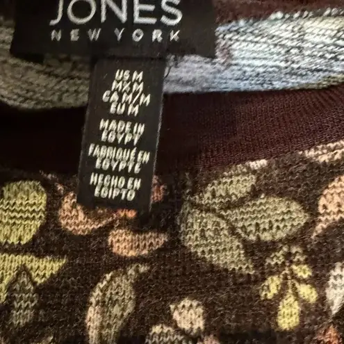 Jones New York  Floral Crew Neck Top with Rib Trim, Size Medium