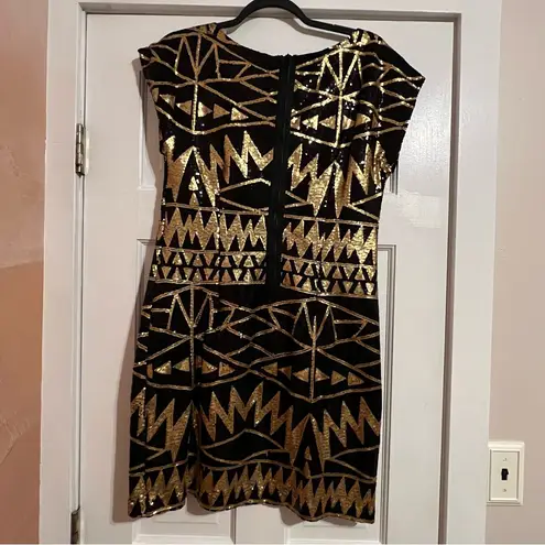 Pookie & Sebastian #121 BLACK & GOLD SEQUIN DRESS LARGE