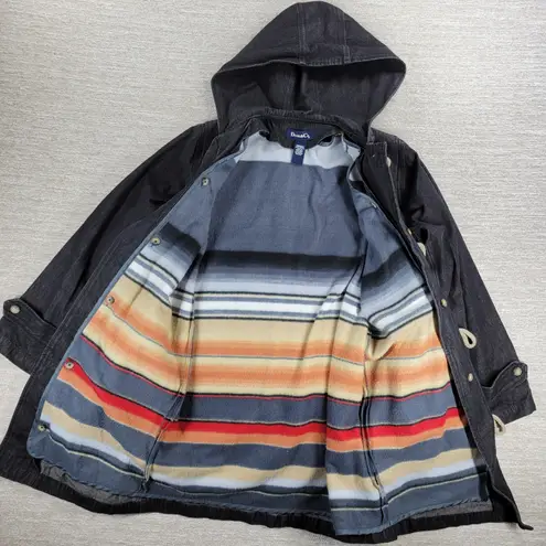 Denim & Co Hooded Denim Duffle Coat Size Med Black Blanket Lined Toggle Button