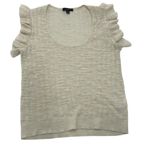 J.Crew Sweater Womens Small Cream Linen Blend Ruffle Sleeve Scoop Neck Top