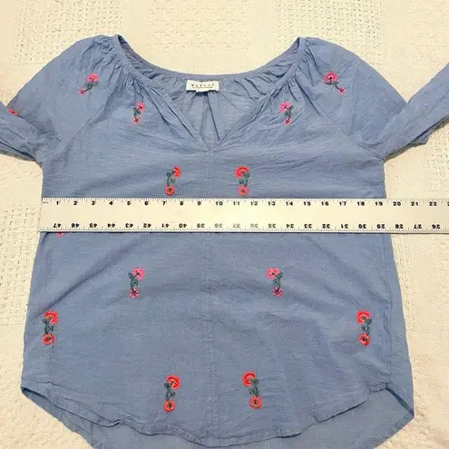 Velvet by Graham Spencer Martha neon floral embroidered blouse XS TB 4707 Blue