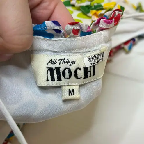 all things mochi Blessica White Multicolor Polka Dot Ruffle Tiered Mini Dress M