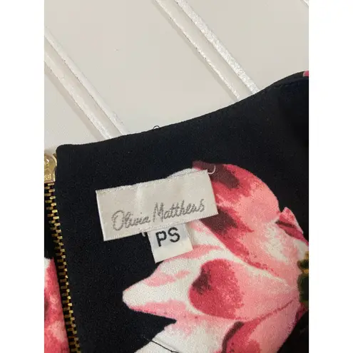 Olivia Matthews  Black & Pink Floral Bell Sleeve Mini Sheath Dress Size S