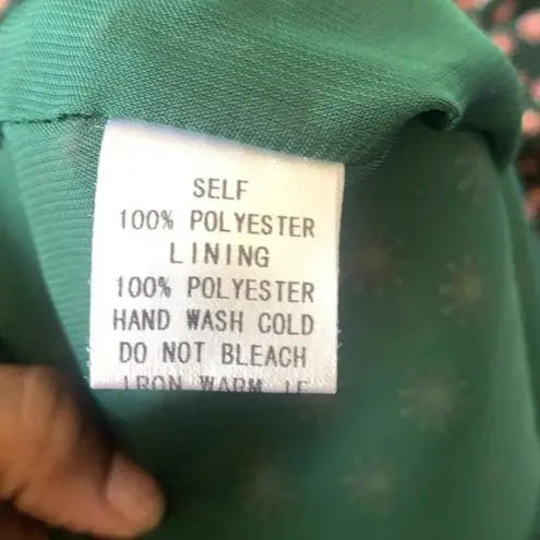 Cotton Candy Bow Front Puff Sleeve Green Print Waist Dress Size Small