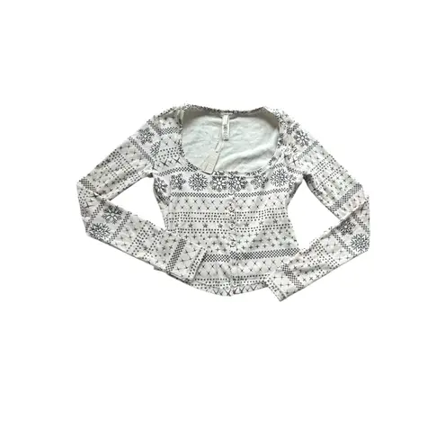 SKIMS Logo Pointelle Cream Fair Isle
Henley Long Sleeve Cropped Size S NWT