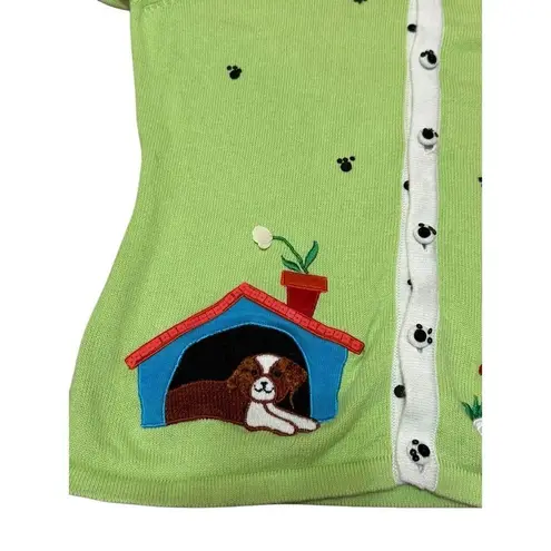 Bobbie Bell Bright Green Dog Novelty Cardigan Sz M St Bernard & Spaniel in Dogho Size M