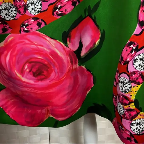 Cavalli Class Green And Pink Snake Jewel Floral Print Mid Sleeve Dress Size 12