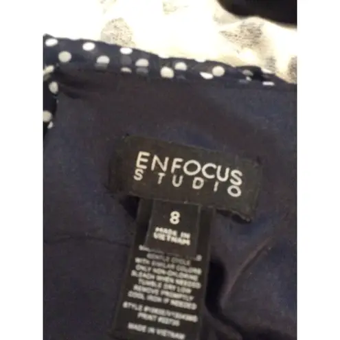 Enfocus Studio Navy White Polka dot  Size 8 Dress V Neck Career Church