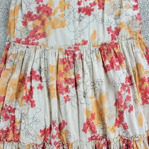 Classic Elements Vintage Skirt 10 Cream Pink Cotton Floral Tiered A-Line Flowy