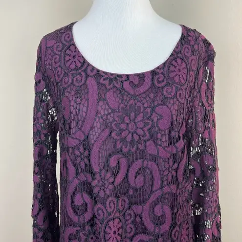 Sunday in Brooklyn Mini Dress S Purple Lace Lined Joy Long Sheer Sleeve Shift