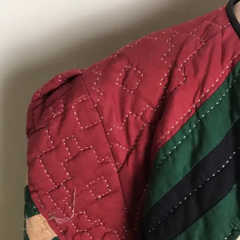 Quilted Jacket Coat Quilt Starburst Red Green Cream Cottage Size L
