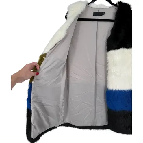 Line and Dot Women's ColorBlock Faux Fur Long Vest Size XS Patchwork Mob Wife Art